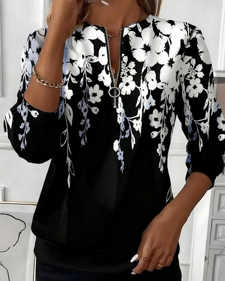 Brisella - Blusa floreale con zip