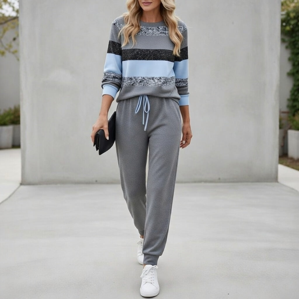 Cora - Pullover a righe effetto soft touch e coordinato jogger