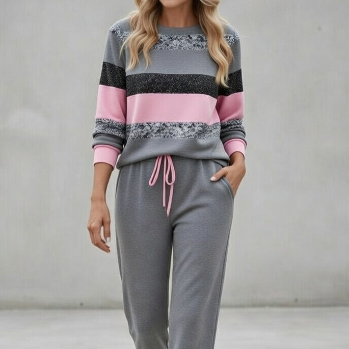 Cora - Pullover a righe effetto soft touch e coordinato jogger