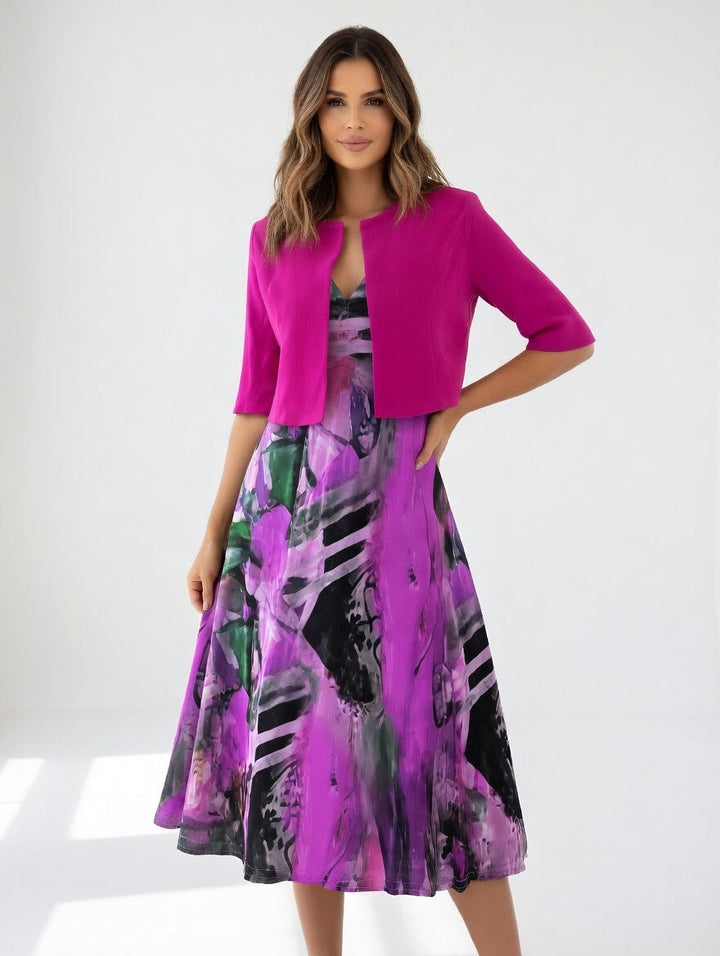 Avelot - Coordinato con abito midi stampato di lusso e bolero