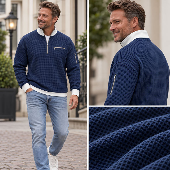Peldon - Maglione a mezza zip in lavorazione a nido d'ape