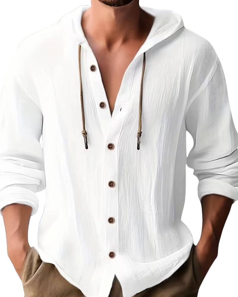 Fraser - T-shirt Henley con cappuccio morbida al tatto