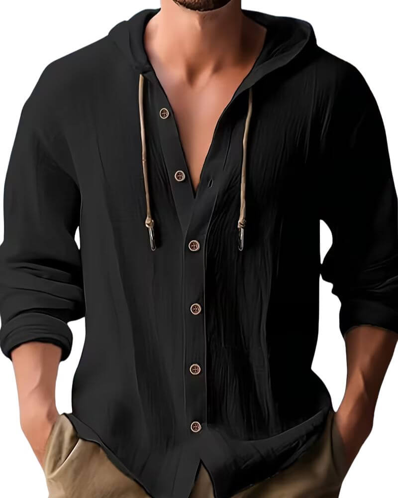 Fraser - T-shirt Henley con cappuccio morbida al tatto