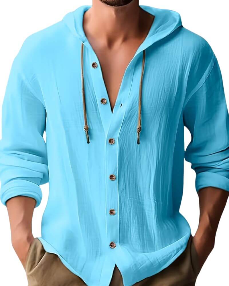Fraser - T-shirt Henley con cappuccio morbida al tatto