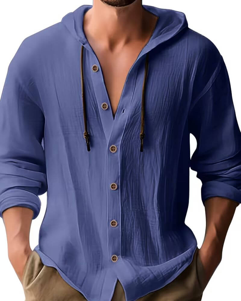Fraser - T-shirt Henley con cappuccio morbida al tatto