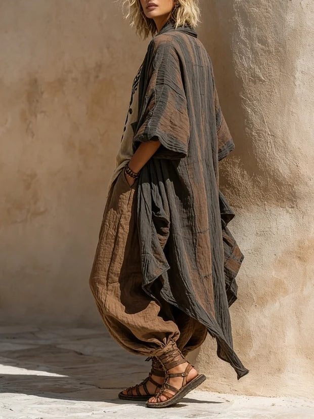 Aveline - Coordinato loungewear in lino traspirante, 3 pezzi