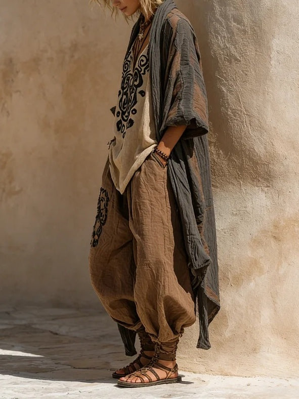 Aveline - Coordinato loungewear in lino traspirante, 3 pezzi