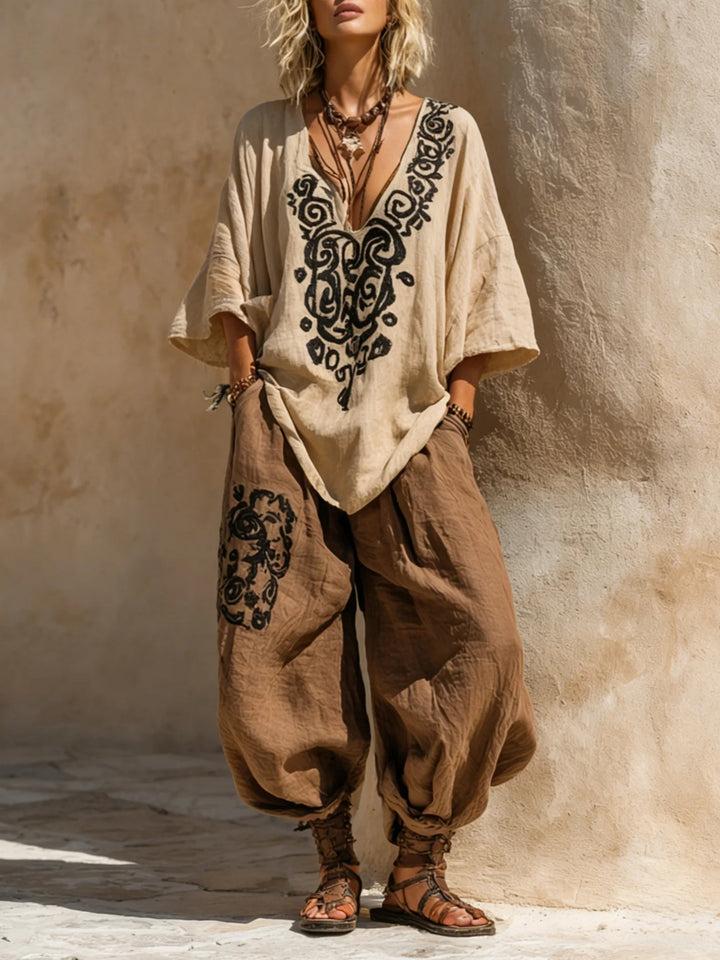 Aveline - Coordinato loungewear in lino traspirante, 3 pezzi