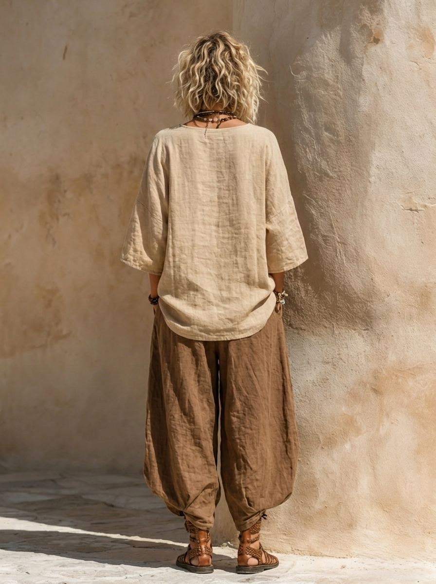 Aveline - Coordinato loungewear in lino traspirante, 3 pezzi