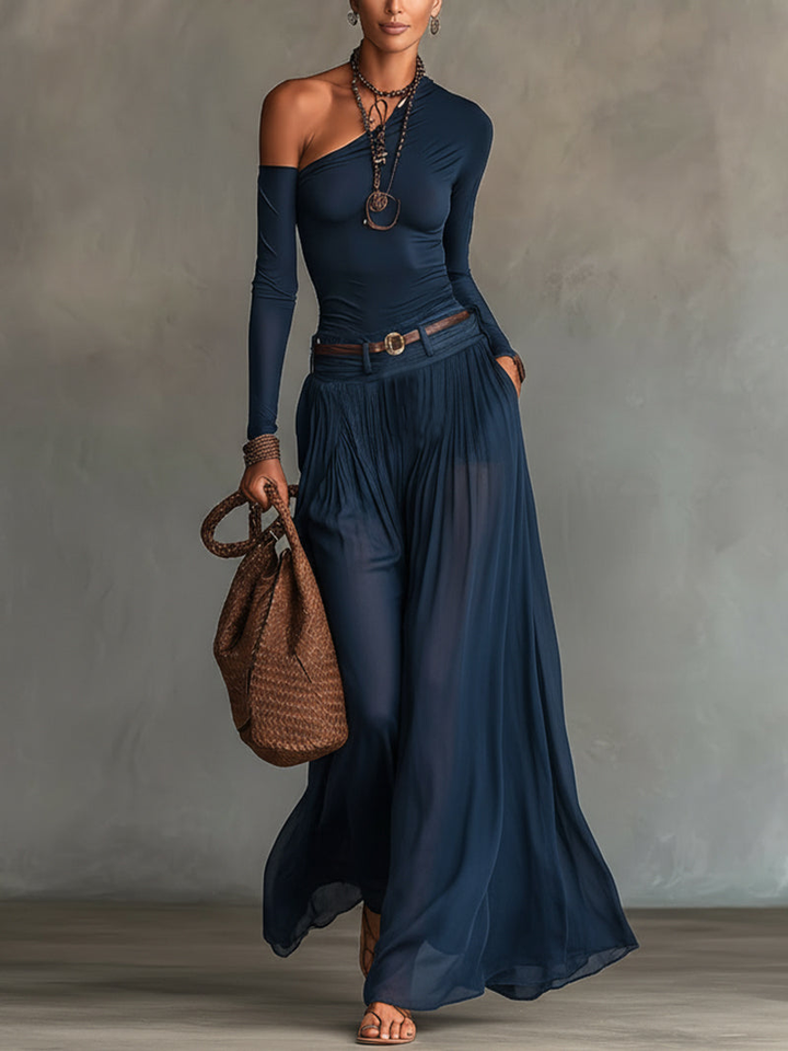 Ensley - Coordinato elegante con top monospalla e gonna
