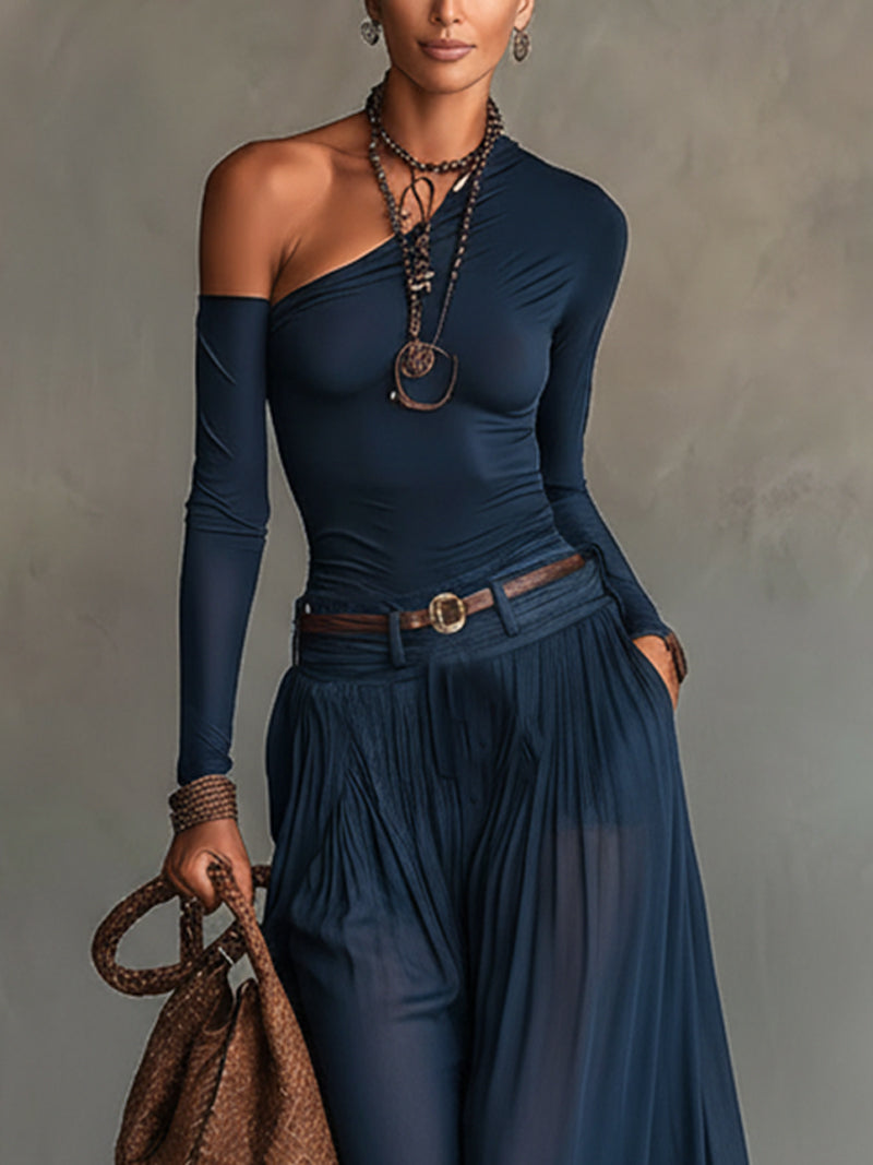 Ensley - Coordinato elegante con top monospalla e gonna