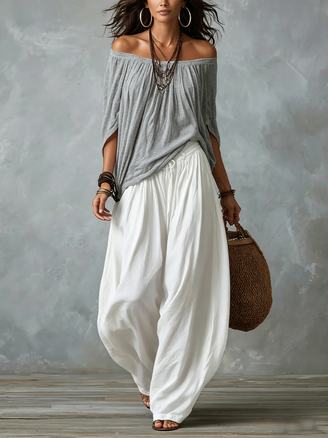 Beatha - Coordinato fluido con scollo Bardot