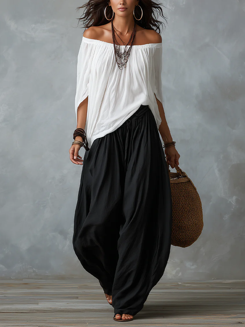 Beatha - Coordinato fluido con scollo Bardot