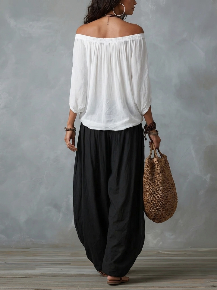 Beatha - Coordinato fluido con scollo Bardot