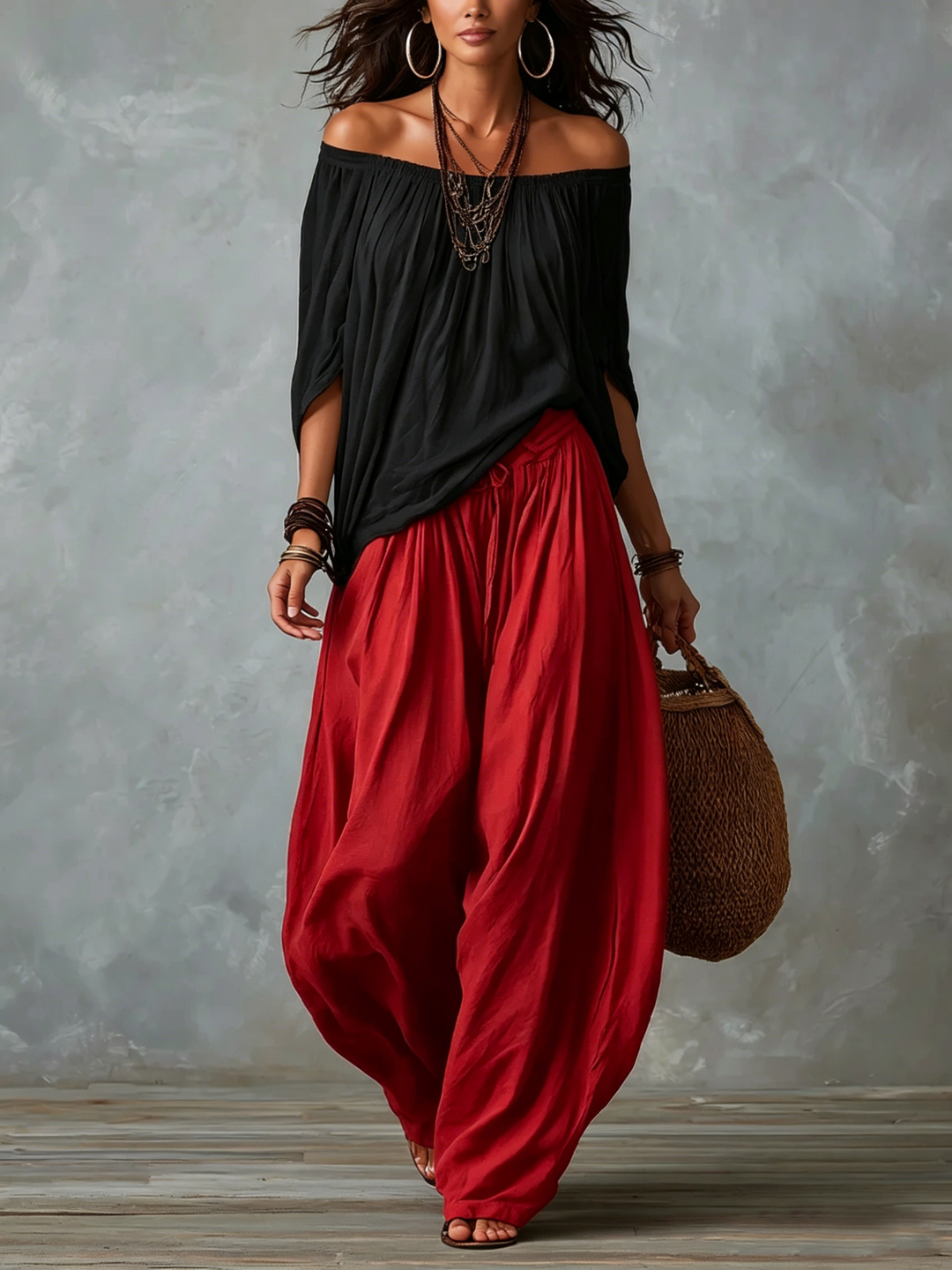 Beatha - Coordinato fluido con scollo Bardot