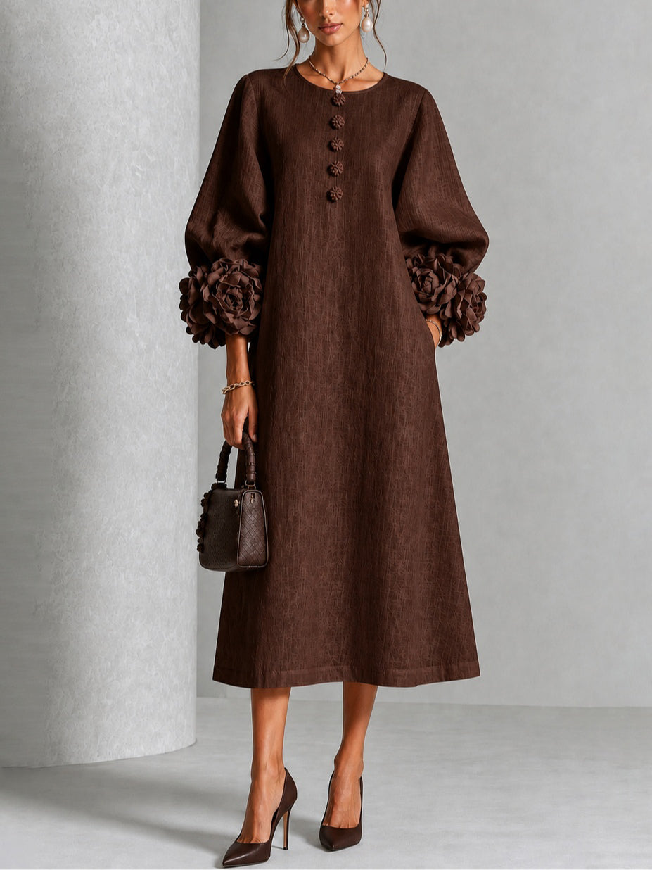 Estelora - Abito midi floreale scultoreo