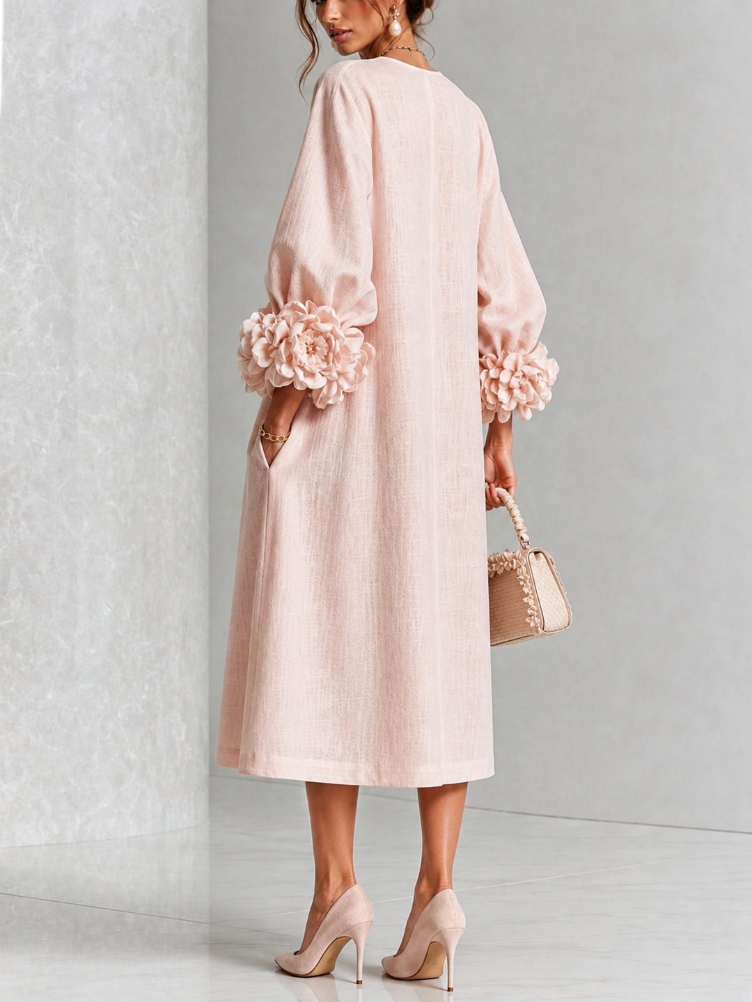 Estelora - Abito midi floreale scultoreo