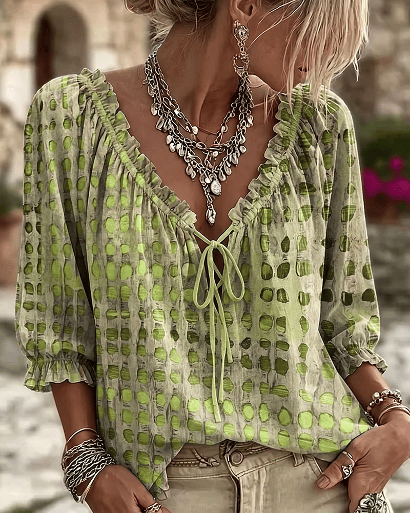 Bevelyn - Blusa a pois con lacci dal tocco morbido