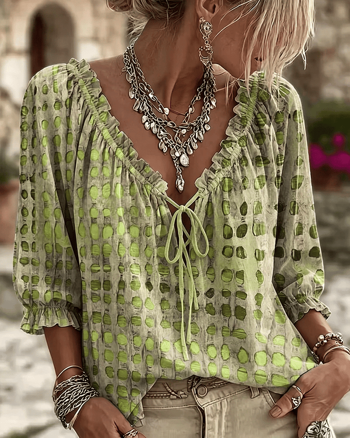 Bevelyn - Blusa a pois con lacci dal tocco morbido