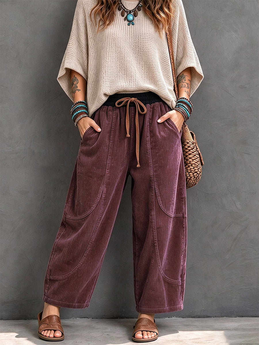 Basma - Pantaloni in velluto a coste con coulisse, vestibilità rilassata