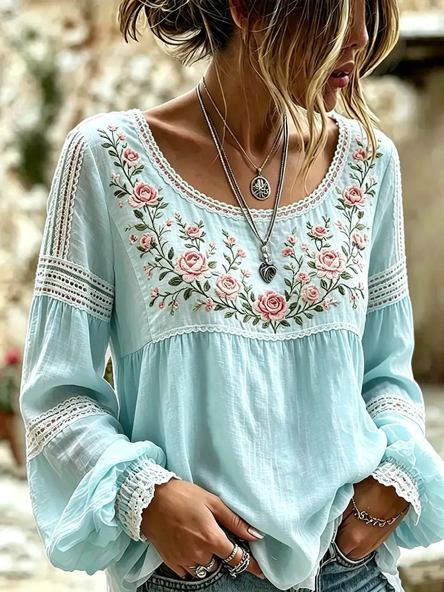 Tressalia - Blusa ricamata in lino