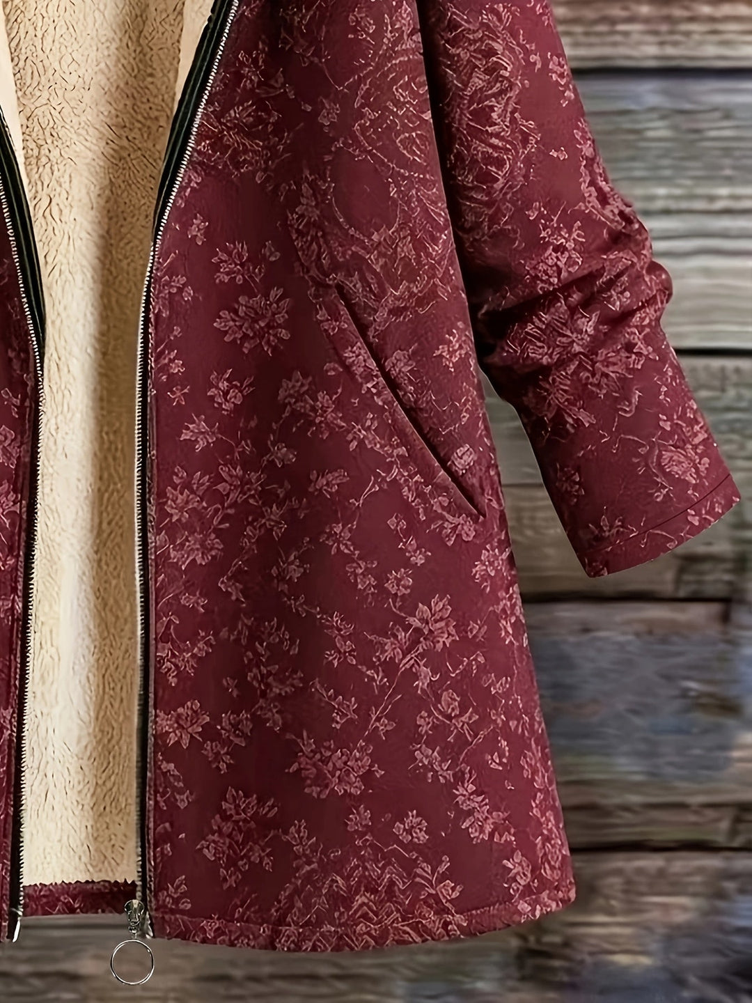 Runa - Cappotto lungo con cappuccio floreale