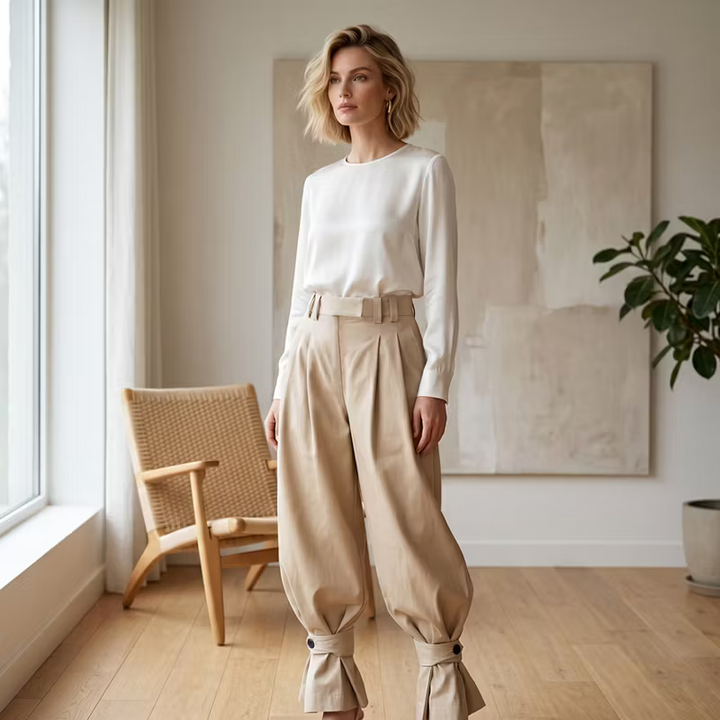 Dianella - Pantaloni a vita alta a righe con volant