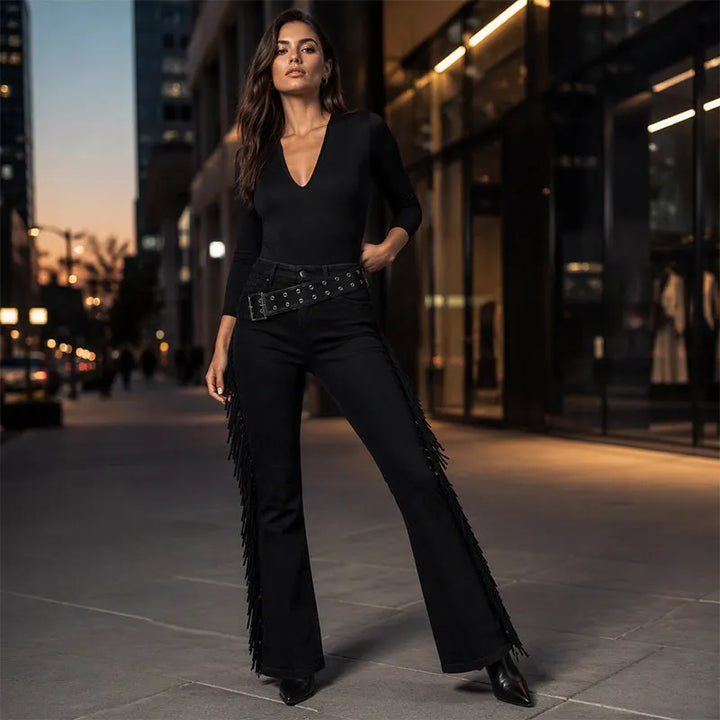 Fiorenne - Pantaloni a zampa con frange in stile western