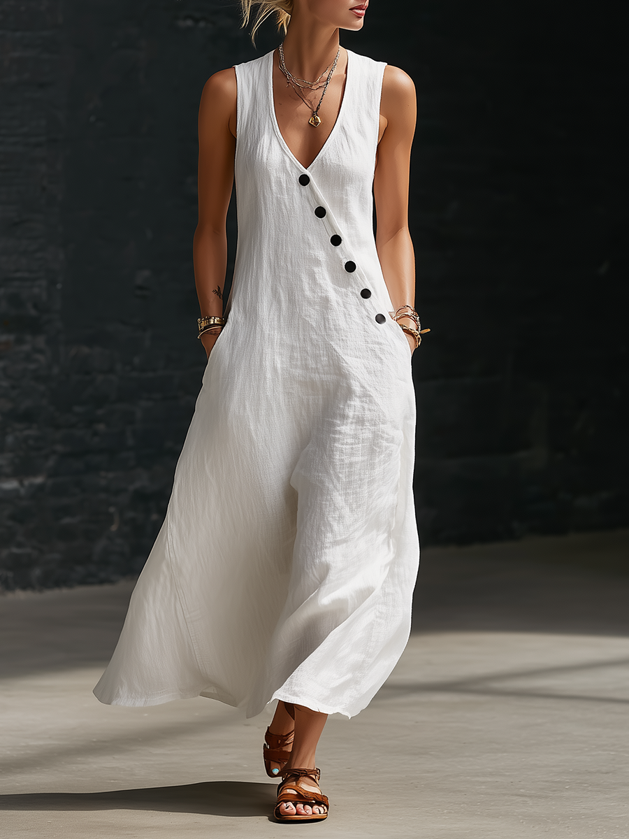 Elaria - Abito midi a maniche lunghe con scollo a V strutturato