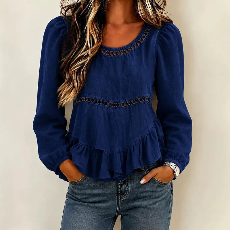 Genevelle - Blusa soft touch con volant