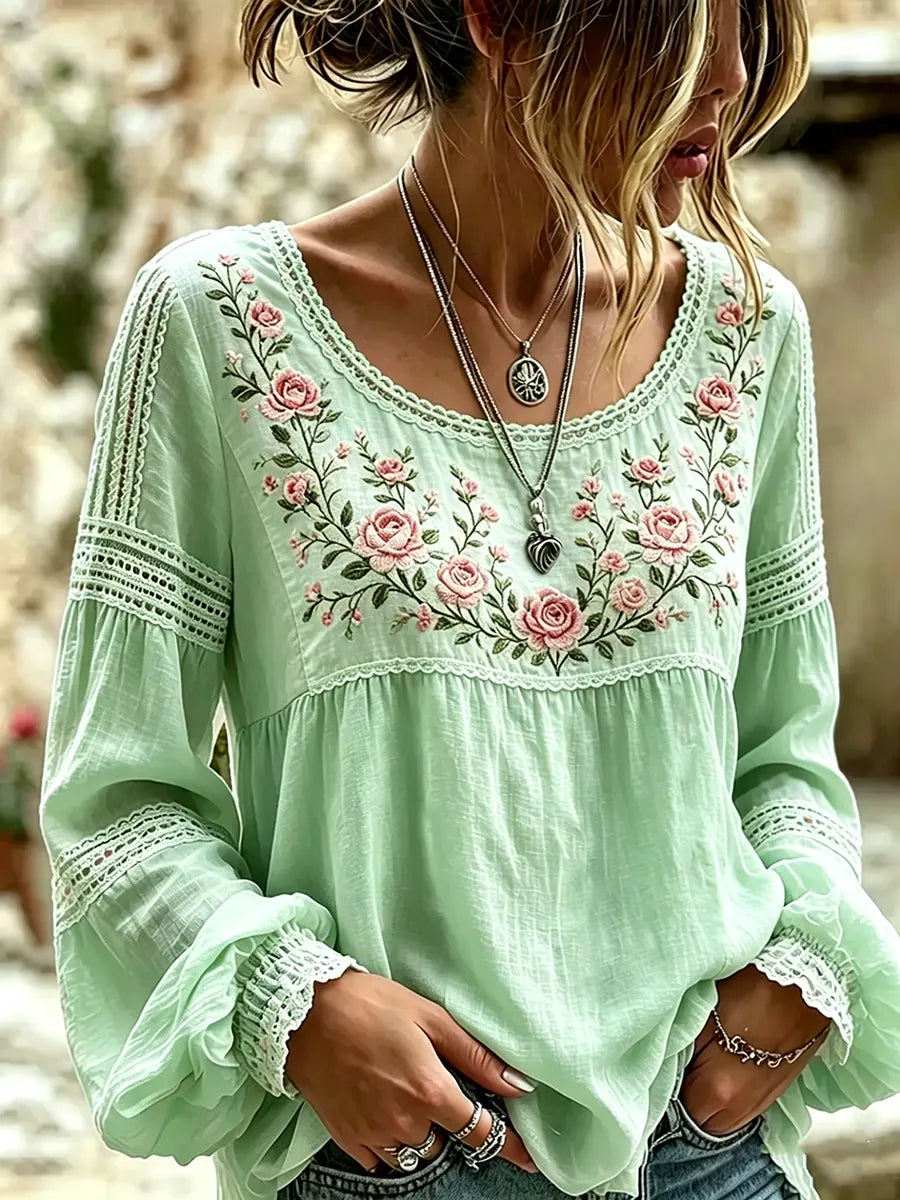 Tressalia - Blusa ricamata in lino