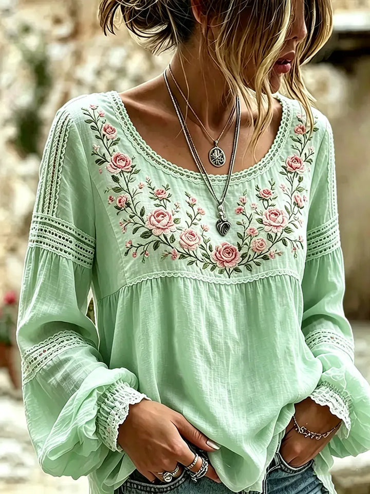 Tressalia - Blusa ricamata in lino