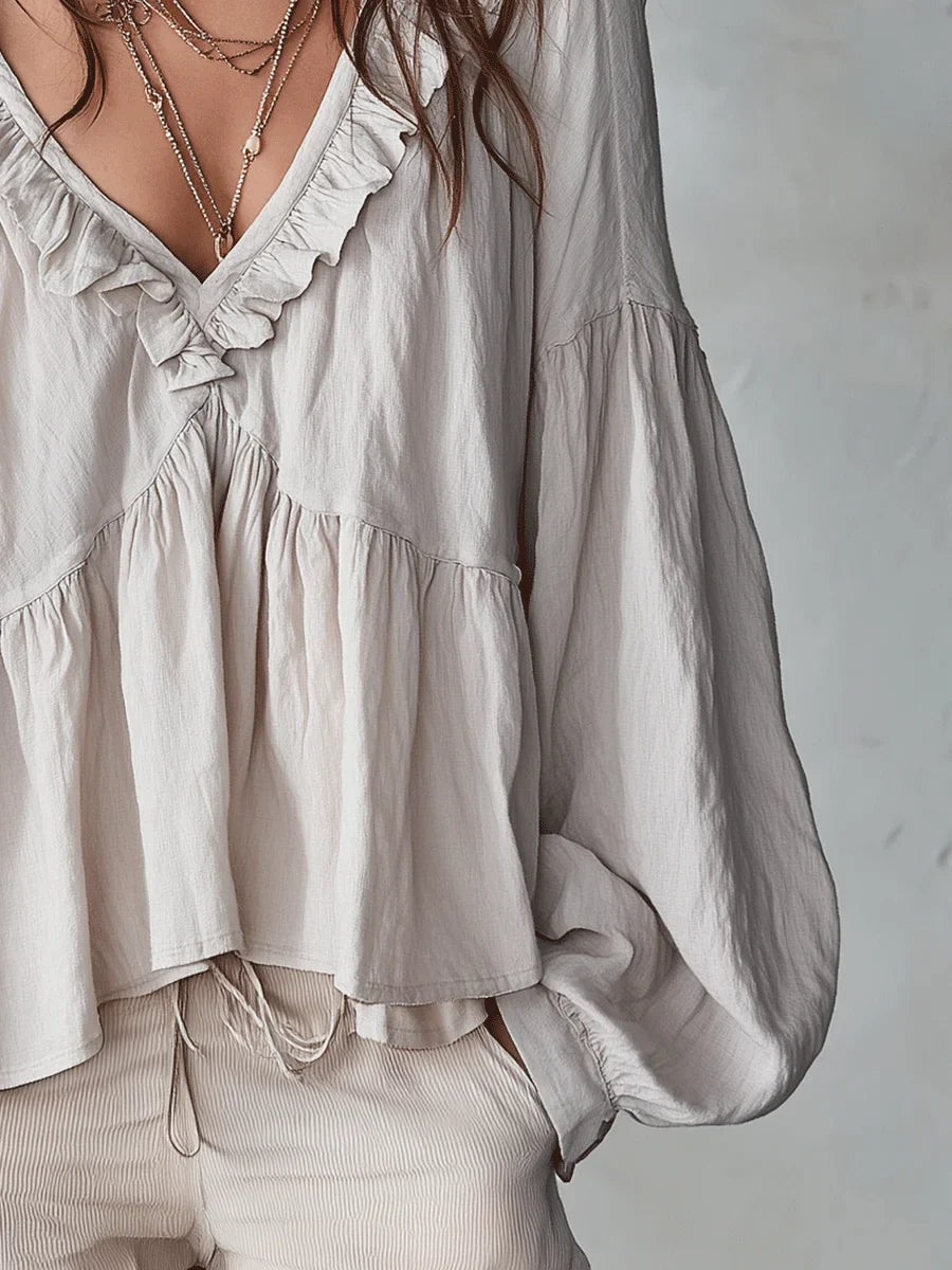 Narella - Blusa con scollo a V e rouches
