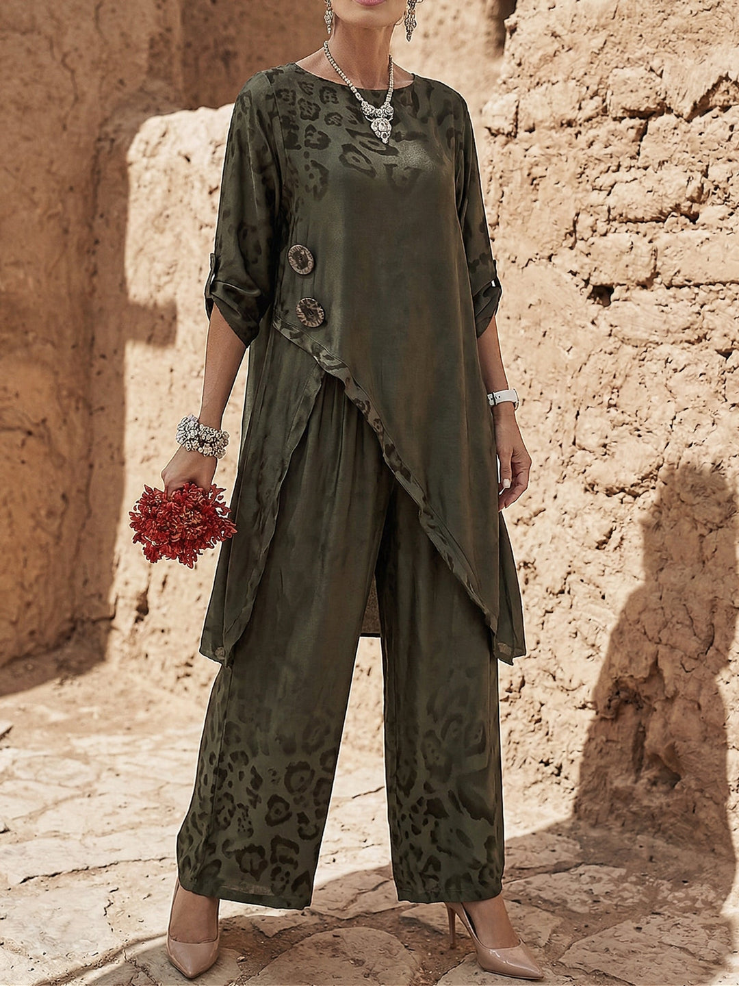 Gwynda - Coordinato top e pantaloni soft touch