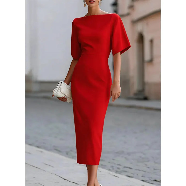 Leonelle - Abito midi elegante con scollo a barca