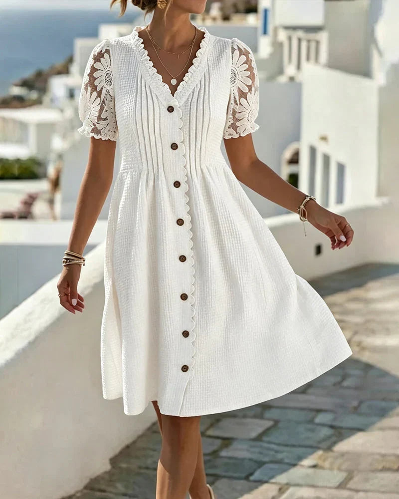 Emmara - Abito patchwork premium con maniche a sbuffo