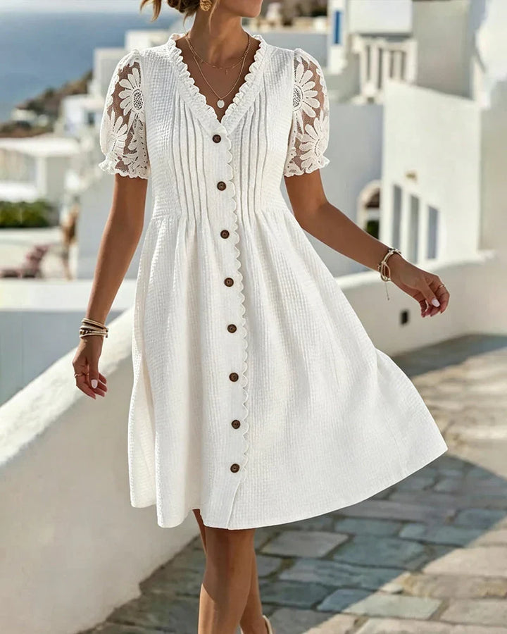 Emmara - Abito patchwork premium con maniche a sbuffo