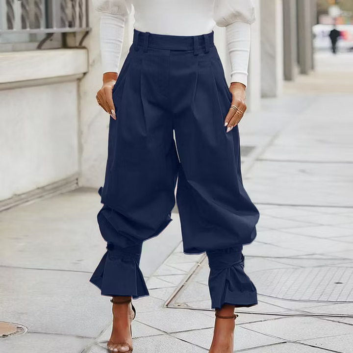 Dianella - Pantaloni a vita alta a righe con volant