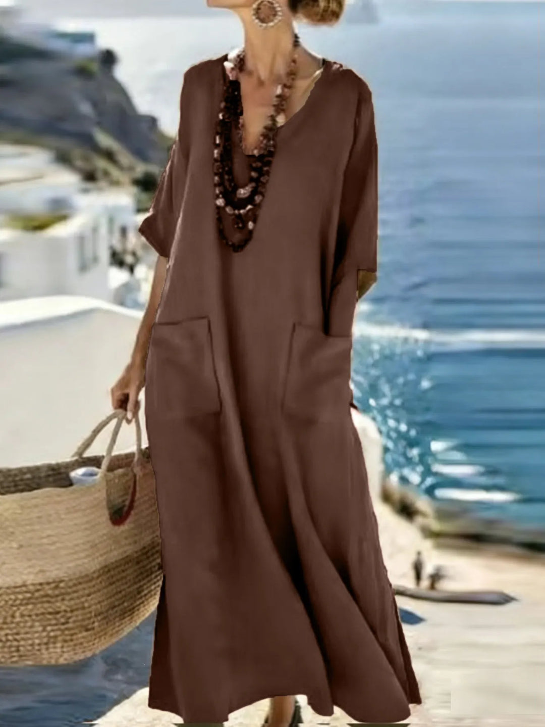 Serenelle - Abito maxi a stampa soft touch con scollo a V