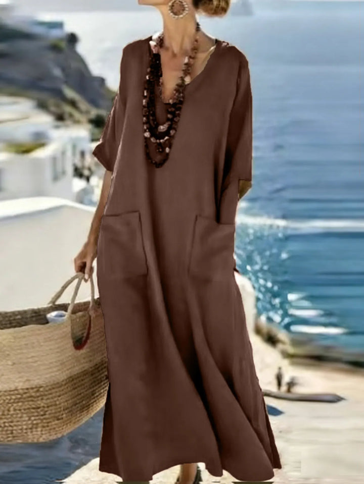 Serenelle - Abito maxi a stampa soft touch con scollo a V