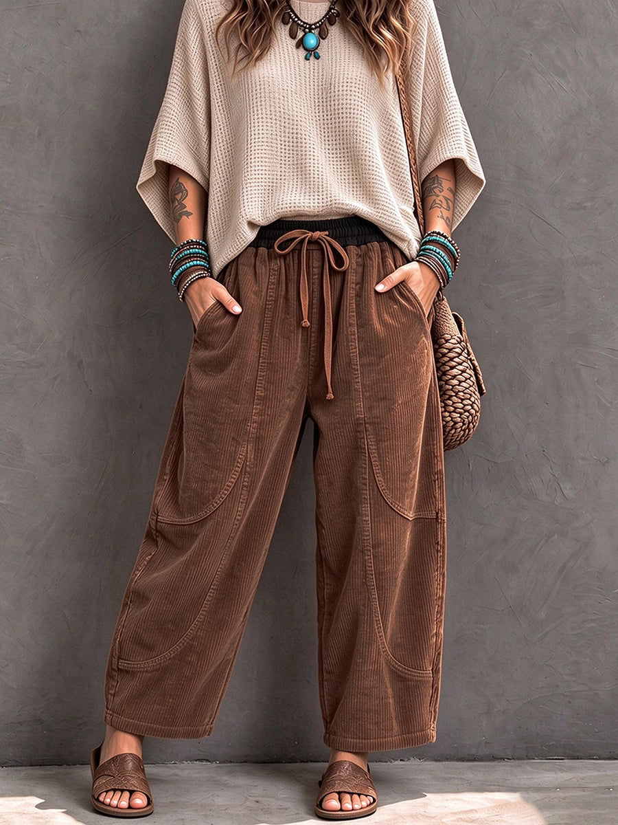 Basma - Pantaloni in velluto a coste con coulisse, vestibilità rilassata