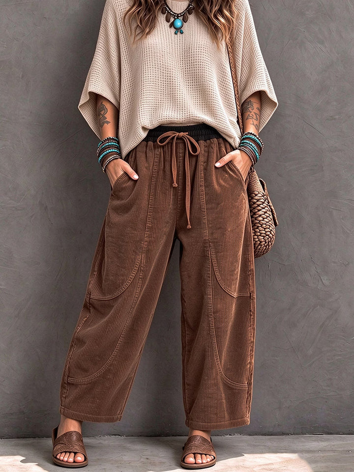 Basma - Pantaloni in velluto a coste con coulisse, vestibilità rilassata