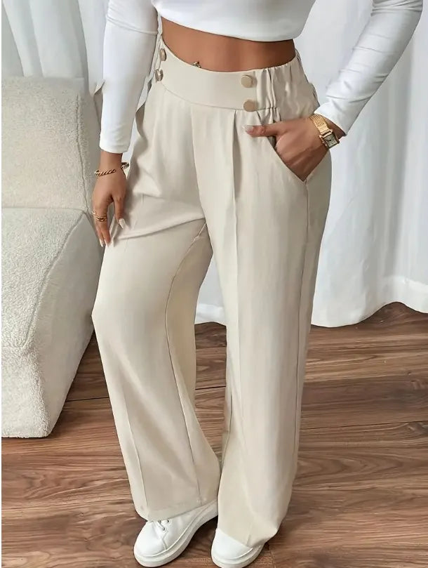 Ashlena - Pantaloni a palazzo a vita alta dalla caduta morbida