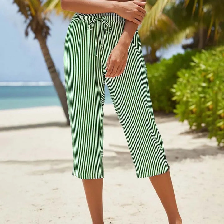 Roselina - Pantaloni capri a righe con coulisse