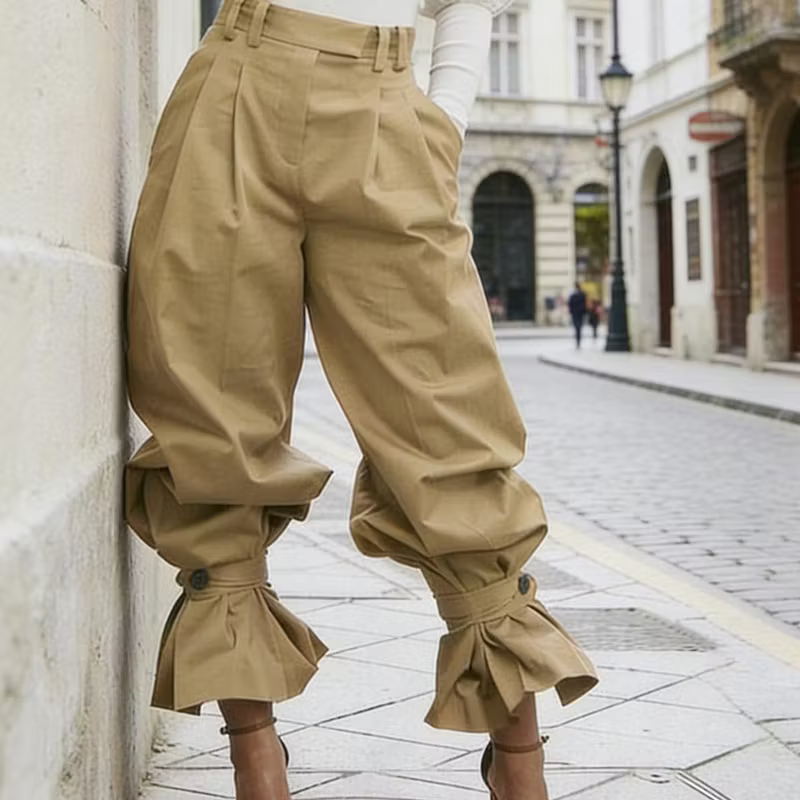 Dianella - Pantaloni a vita alta a righe con volant