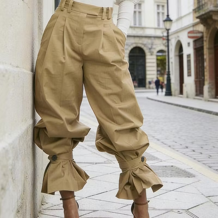 Dianella - Pantaloni a vita alta a righe con volant