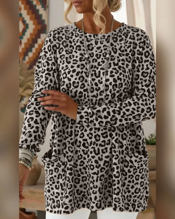 Calivelle - Maglia a maniche lunghe leopardata, al tatto morbida