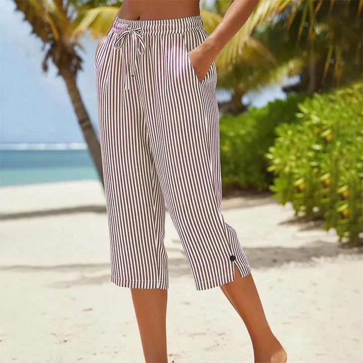 Roselina - Pantaloni capri a righe con coulisse
