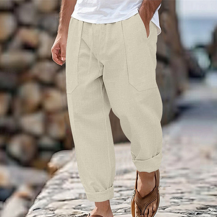 Halston - Pantaloni in misto lino dal fit rilassato