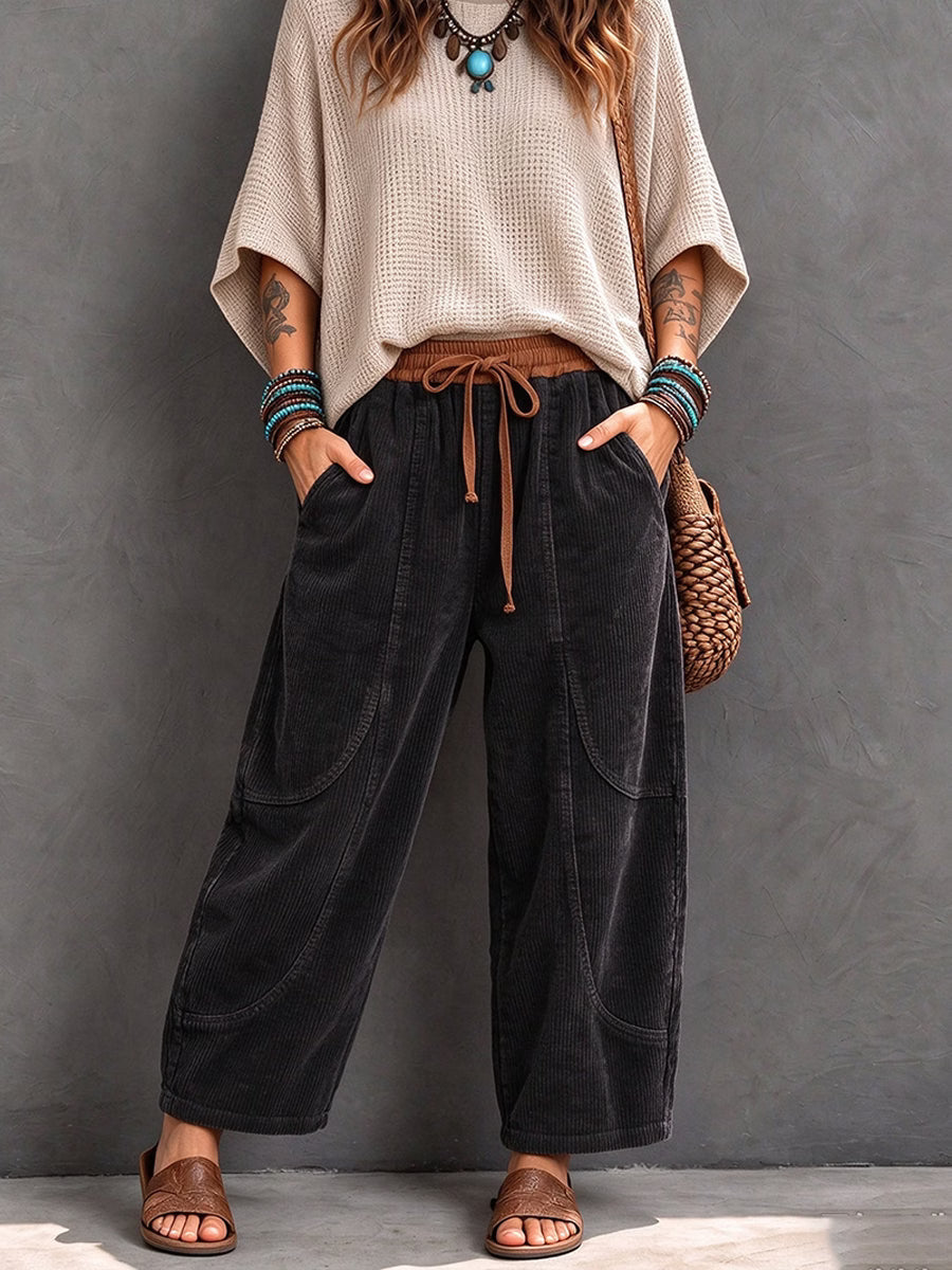 Basma - Pantaloni in velluto a coste con coulisse, vestibilità rilassata
